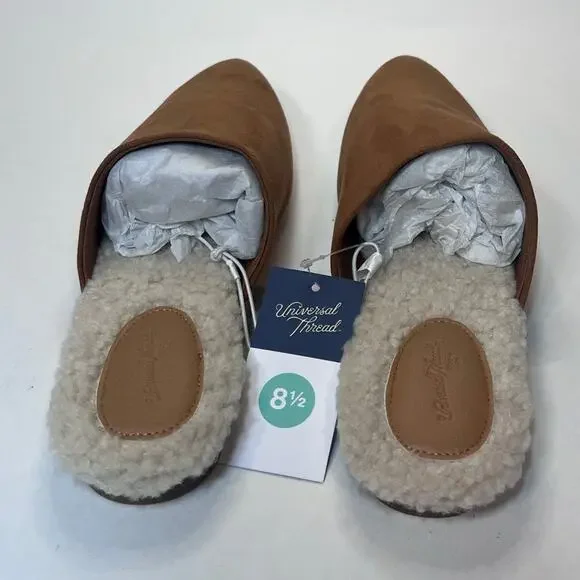 Universal Thread Zuri Flats Easy On Off Slides Cognac Brown Women's Size 8.5 - Picture 2 of 8